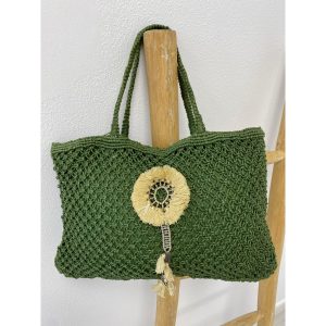 Shopper Tasche "Boho" aus Jute grün/blau